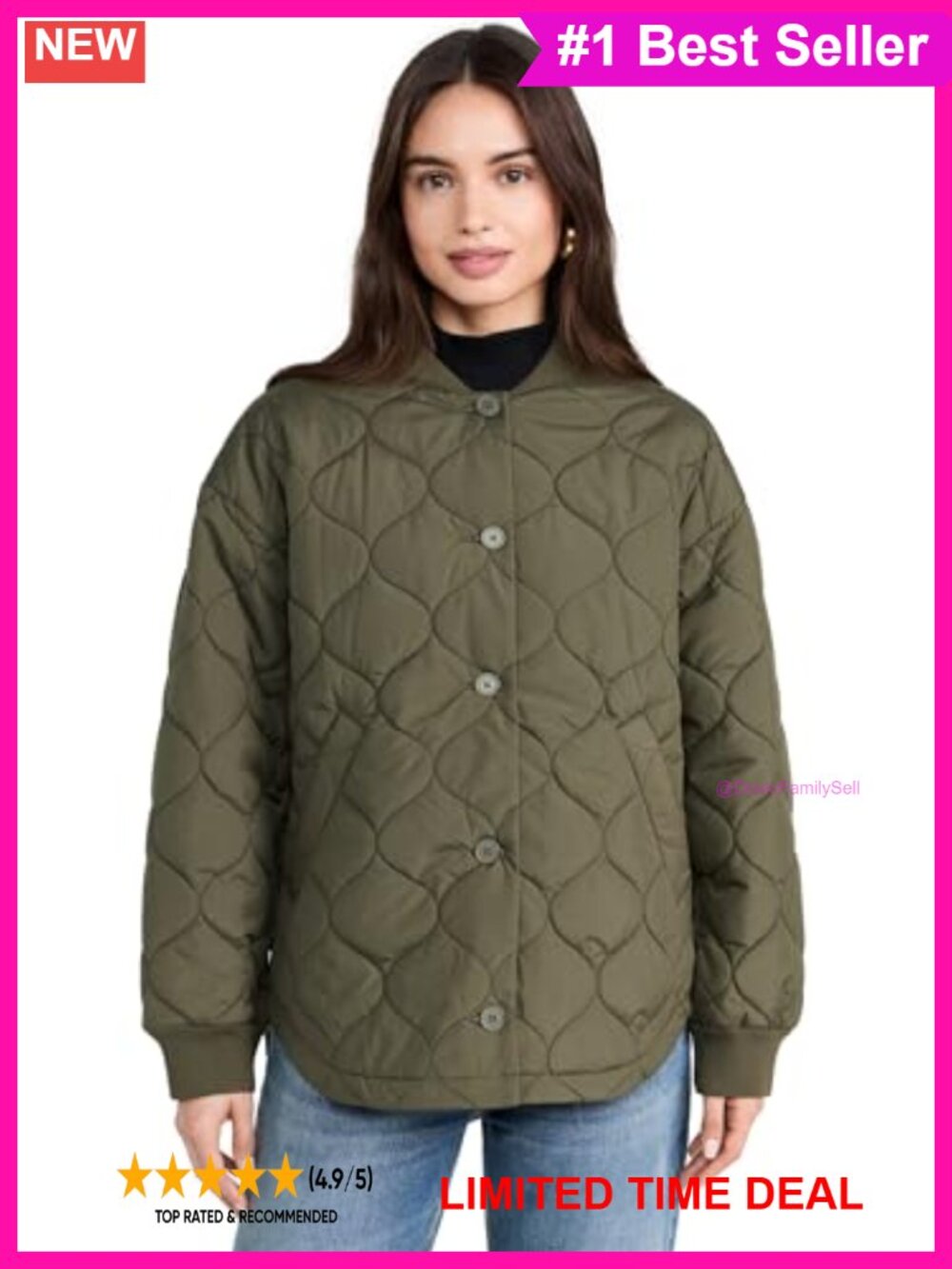 Quilted Long Sleeve Loose Fit Round Collar Cold Weather Casual Jacket XS